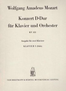 Konzert [Ноти] : [No. 16] : D-dur : für Klavier und Orchester : KV 451 : Ausgabe für zwei Klaviere / Wolfgang Amadeus Mozart